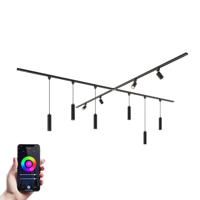 Taros Railverlichting Pakket - X-vorm - 4x 1,5m rail - 4 railspots - 6 hanglamp - Incl. RGBWW GU10 - IP20 - Modulair - 230V