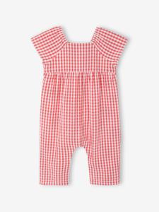Vertbaudet meisjes jumpsuit met vlindermouwen rood, geruit