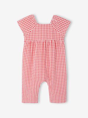 Vertbaudet meisjes jumpsuit met vlindermouwen rood, geruit