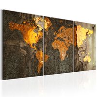 Schilderij - Wereldkaart , Wereld van Metaal , metaallook , 3 luik