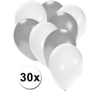 30x ballonnen wit en zilver - thumbnail