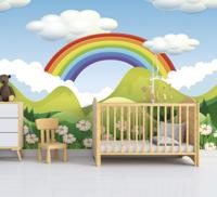 Fotobehang babykamer regenboog in natuur