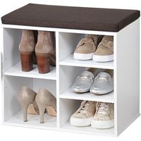 Witte schoenenkast/schoenenrek bankje 29 x 48 x 51 cm met zitkussen - thumbnail