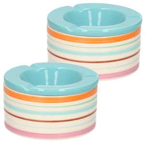 2x Gekleurde terrasasbakken/stormasbakken blauwe deksel 12 cm