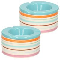 2x Gekleurde terrasasbakken/stormasbakken blauwe deksel 12 cm
