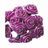Rayher Decoratie roosjes satijn - bosje van 12x - paars - 12 cm   - - thumbnail
