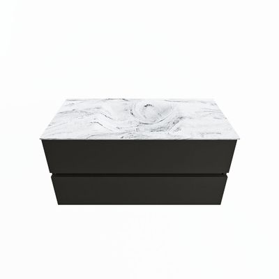 MONDIAZ VICA-DLUX 100cm badmeubel onderkast Urban 2 lades. Inbouw wastafel CLOUD midden 1 kraangat, kleur Glace.