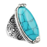 Mode Vintage ovale Turquoise Flower Ring vrouwen antieke zilveren sieraden ring maat: 8 (blauw)