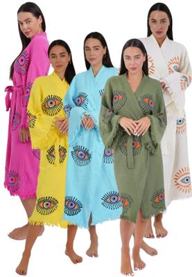Kimono handgemaakt - sauna kimono boho-One Size-aquablauw