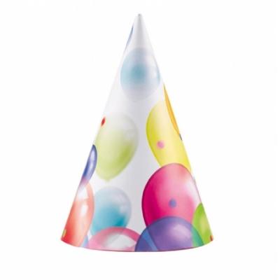 Feesthoedjes - 32x stuks - karton - met ballonnen opdruk - verjaardag