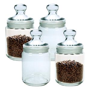 Luminarc Voorraadpot/bewaarpot - 4x - 750 ml - glas - met deksel - Voorraadbussen - 14 x 11 cm