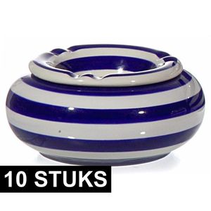 10x Blauw/witte terrasasbakken/stormasbakken 13 cm