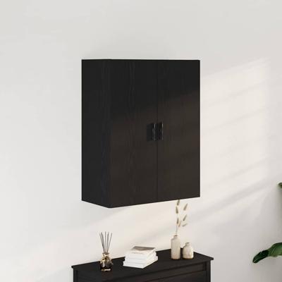 Kast wandgemonteerd 69,5x34x90 cm bewerkt hout zwart eikenkleur