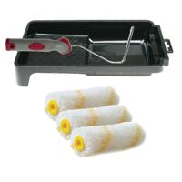 Veba Verfrollers schilderen set - beugel en verfbak - 3x anti spat vacht verfrollers - 10 cm