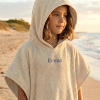 Kinderponcho met naam - 6/12 jaar - Beige