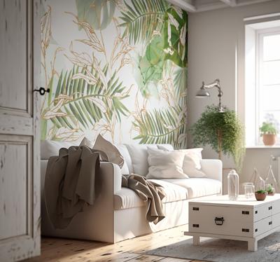 Elegante palmbladeren Fotobehang woonkamer
