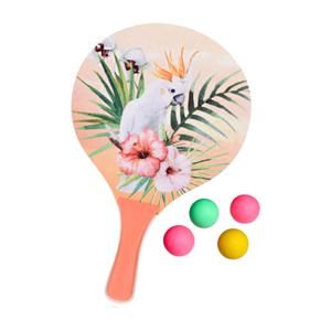 Summertime Beachball set - hout - oranje - strand sport speelset - met 5x balletjes