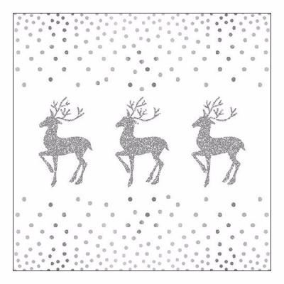 Ambiente Kerstservetten - zilver/wit - rendier - 33 x 33 cm - 3 laags