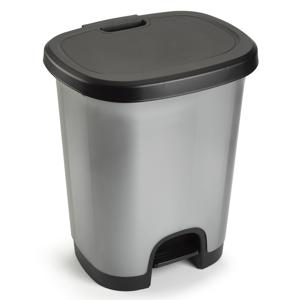 PlasticForte Pedaalemmer - kunststof - zwart-zilver - 18 liter   -