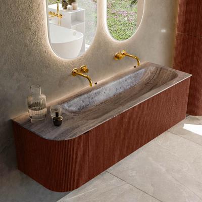 Badmeubel Mondiaz Kurve-Dlux | 145 cm | Meubelkleur Ruby | Wastafelkleur Oza | Solid surface | Wasbak rechter zijde spoelbak | Zonder kraangat(en)