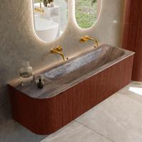 Badmeubel Mondiaz Kurve-Dlux | 145 cm | Meubelkleur Ruby | Wastafelkleur Oza | Solid surface | Wasbak rechter zijde spoelbak | Zonder kraangat(en)