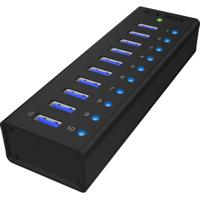 ICY BOX ib-ac6110 usb-hub (zwart, 10x usb 3.0 poorten)