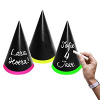 Neon party feesthoedjes - 6x - beschrijfbaar met krijtjes - krijtbord hoedjes - personaliseerbaar
