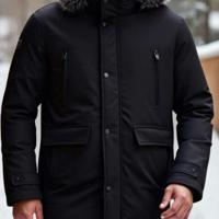 Bon&Bon Lange Winterjas Heren - Parka met Bontkraag - Zwart Polyester L(40/42