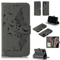 Feather patroon Litchi textuur horizontale Flip lederen draagtas met portemonnee & houder & kaartsleuven voor iPhone 11 (grijs)