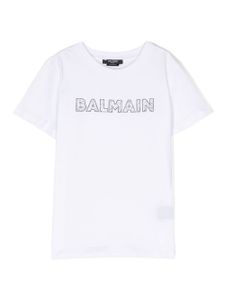 Balmain Kids t-shirt en coton à logo strassé - Blanc