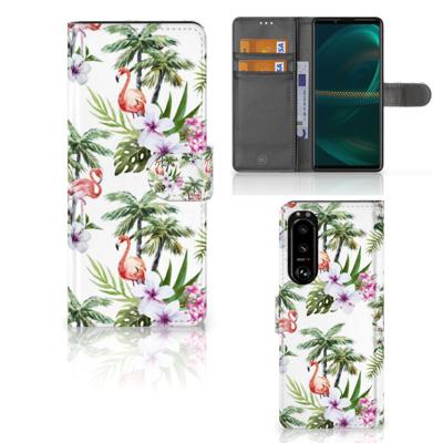 Sony Xperia 5III | Telefoonhoesje | Met pasjeshouder | Flamingo Palms
