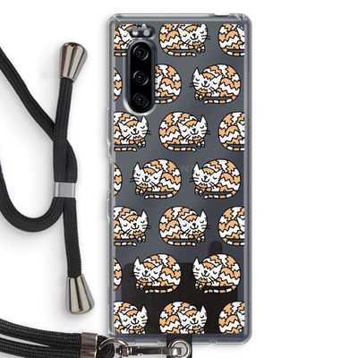 Slapende poes: Sony Xperia 5 Transparant Hoesje met koord