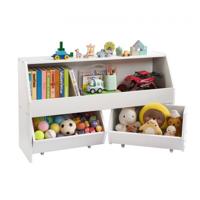 VEVOR Houten kinderboekenkast met opbergruimte, speelgoedkast met 2 mobiele lades, speelgoedopbergkast, speelgoedplank voor slaapkamer, kinderkamer, woonkamer, wit