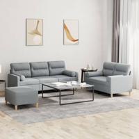 3-delige Loungeset met kussens stof lichtgrijs