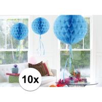 Decoratie bol - 10x - blauw - 30 cm - crepe papier - versiering - feestversiering