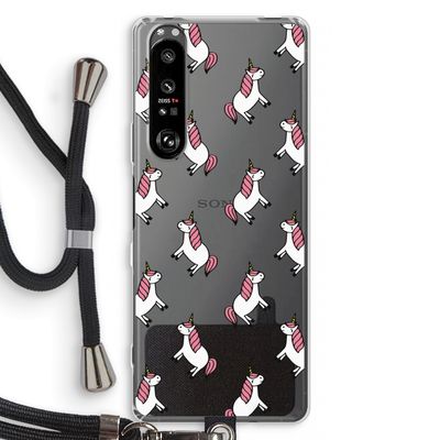 Eenhoorns overal: Sony Xperia 1 III Transparant Hoesje met koord