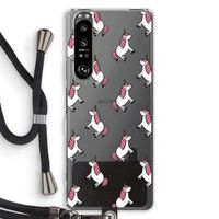 Eenhoorns overal: Sony Xperia 1 III Transparant Hoesje met koord