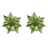 2x stuks decoratie bloemen kerstster groen glitter op clip 18 cm - Kunstbloemen - thumbnail