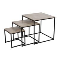 Bijzettafels/salontafels Loft - set van 3 - zwart - metaal/hout - vierkant - Koffietafels Bijzettafels/salontafels Loft - set van 3 - zwart - metaal/hout - vierkant - Koffietafels