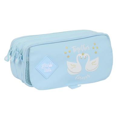 Pennenetui met 3 vakken Glow Lab Cisnes Licht Blauw 21,5 x 10 x 8 cm