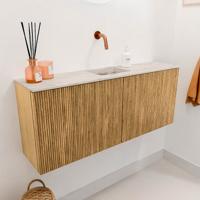 Toiletmeubel Mondiaz Joya Dlux | 100 cm | Meubelkleur Oak | Faye wastafel Nata Wasbak Midden | Zonder kraangat(en)