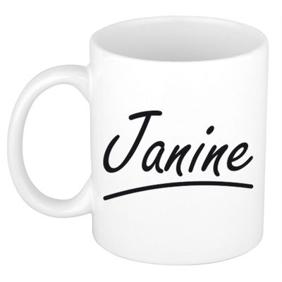 Naam cadeau mok / beker Janine met sierlijke letters 300 ml