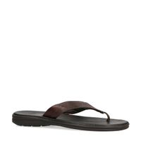 Manfield leren teenslippers donkerbruin - thumbnail