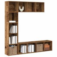 Boekenkasten 3 st bewerkt hout oud houtkleurig