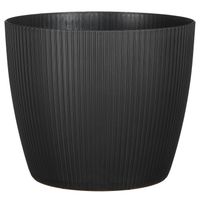 Mica Decorations Plantenpot - kunststof - zwart/ribbels- D26/H26 cm - Plantenpotten