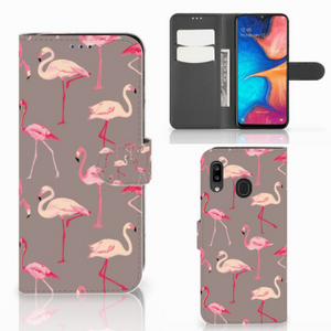 Samsung Galaxy A30 Telefoonhoesje met Pasjes Flamingo