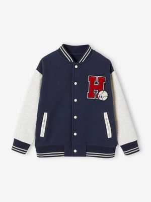 Teddy-sweatshirt in fleece voor jongens met lusbadge. marineblauw