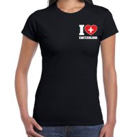 I love Switzerland t-shirt Zwitserland zwart op borst voor dames - thumbnail