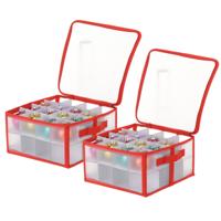 Kerst opbergbox - 2x - voor 32x kerstballen - 30 x 30 x 15 cm - opruimen/opbergen