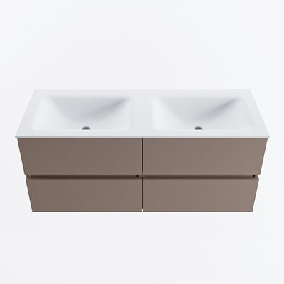 MONDIAZ VICA 120cm badmeubel onderkast Smoke 4 lades. Wastafel CLOUD dubbel 2 kraangaten, kleur Talc.